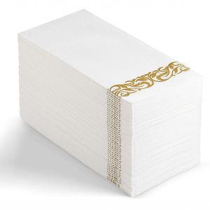 Serviettes jetables <span class=keywords><strong>de</strong></span> luxe sans poussière dorée |   Serviettes <span class=keywords><strong>de</strong></span> <span class=keywords><strong>table</strong></span> en papier à bordure dentelle or <span class=keywords><strong>rose</strong></span> et argent pour mariages et réceptions - Product Image 2
