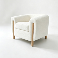 Fauteuil d'appoint nordique capitonné en tissu bouclé avec pieds en chêne massif, fauteuil individuel rembourré pour salon d'appartement/villa