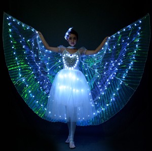 Costume da Ballo per Apertura Spettacoli, Set di Tre Pezzi con Gonna Luminosa a LED, Ali di Iside e Copricapo, Costume Natalizio - Product Image 2