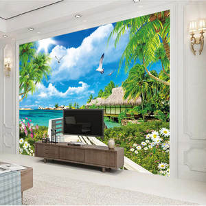 Fond d'écran 3D TV, paysage méditerranéen, chambre, salon, canapé, <span class=keywords><strong>papier</strong></span> <span class=keywords><strong>peint</strong></span> mural, <span class=keywords><strong>vue</strong></span> <span class=keywords><strong>sur</strong></span> la <span class=keywords><strong>mer</strong></span>, plage - Product Image 2