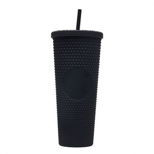 Vaso de Café de Plástico de Doble Pared de 24oz, Reutilizable, Negro, con Logotipo Personalizado, Regalo Promocional, Tapa con Pajita, Decorado con Tachuelas, Ecológico, Apto para Alimentos - Product Image 2