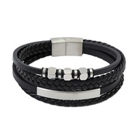 Bracelet en cuir tressé géométrique multicouche en tungstène pour homme avec boucle magnétique – Style épuré