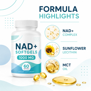 แคปซูลซอฟเจล NAD Plus สำหรับผู้ใหญ่ สูตรเฉพาะ 1000 มก. ต่อหนึ่งหน่วยบริโภค 60 หน่วยบริโภค ปราศจากกลูเตน มังสวิรัติ ออร์แกนิก โปรตีนสูง สารต้านอนุมูลอิสระ - Product Image 5