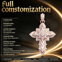 Kalung Liontin Moissanite Custom Terbaru, Perak 925, Gaya Hip Hop, Bertabur Kristal, Salib Sayap Malaikat untuk Pria