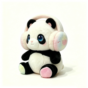 Peluche Panda Assis Personnalisé, Jouet en Peluche Panda Doux avec Cache-Oreilles, Poupée Panda aux Grands Yeux Rouges - Product Image 2
