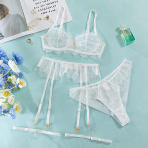 Set di Lingerie Sexy con Ricamo <span class=keywords><strong>in</strong></span> <span class=keywords><strong>Pizzo</strong></span> Completo 3 Pezzi Intimo con Volant Fantasia Lingerie Intima di Lusso Delicata Stile Fata 2025 - Product Image 2