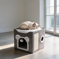 Großhandel 2-in-1 Faltbares Modernes Solides Katzenhaus Würfel-Kratzmatte Weiches Plüsch-Haustierbett Katzen-Condo für Hauskatzen 39cm Grau
