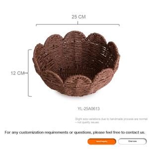 Cesta <span class=keywords><strong>de</strong></span> Almacenamiento Tejida <span class=keywords><strong>de</strong></span> Cuerda <span class=keywords><strong>de</strong></span> Papel Marrón en Forma <span class=keywords><strong>de</strong></span> Cuenco con Borde Festoneado para Frutas, Aperitivos, Entrada, Mesa <span class=keywords><strong>de</strong></span> Cocina, Decoración del Hogar, Organizador - Product Image 3