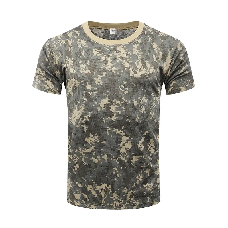 Moda Eco Friendly Custom Made Homens Anti Suor Atacado Camo Camuflagem Verde T Shirt Sport Homme Poliéster Em Massa