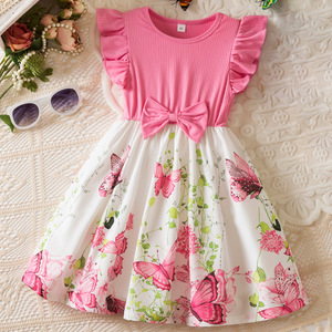 Vestido de Verano Personalizado para Niñas, Estilo Europeo Americano, Vestido de Princesa con Mangas Volantes, Vestido Informal Estampado para Fiestas Infantiles - Product Image 2