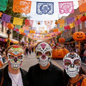 Masque de Crâne Rose du Jour des Morts Mexicain, Masque Squelette en Mousse Intégral Réutilisable pour <span class=keywords><strong>Cosplay</strong></span>, Halloween et Soirées Masquées - Product Image 5