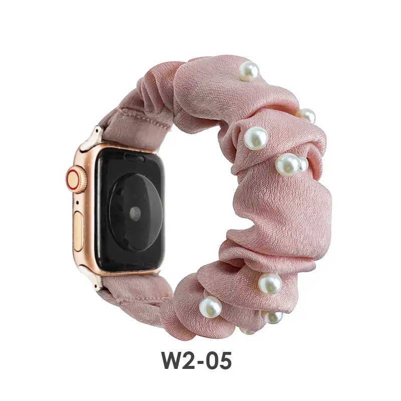 Women Rivet Scrunchie Strap For Apple Watch 8 Ultra 49mm For Huawei GT 20mm 22mm Pearls Embroidery Elastic Nylon Loop Band
