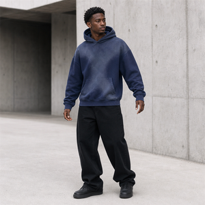 Sweat à capuche personnalisé de haute qualité en molleton 100% coton, épais, déchiré, vintage, coupe courte et carrée, effet usé et délavé au soleil - Product Image 1