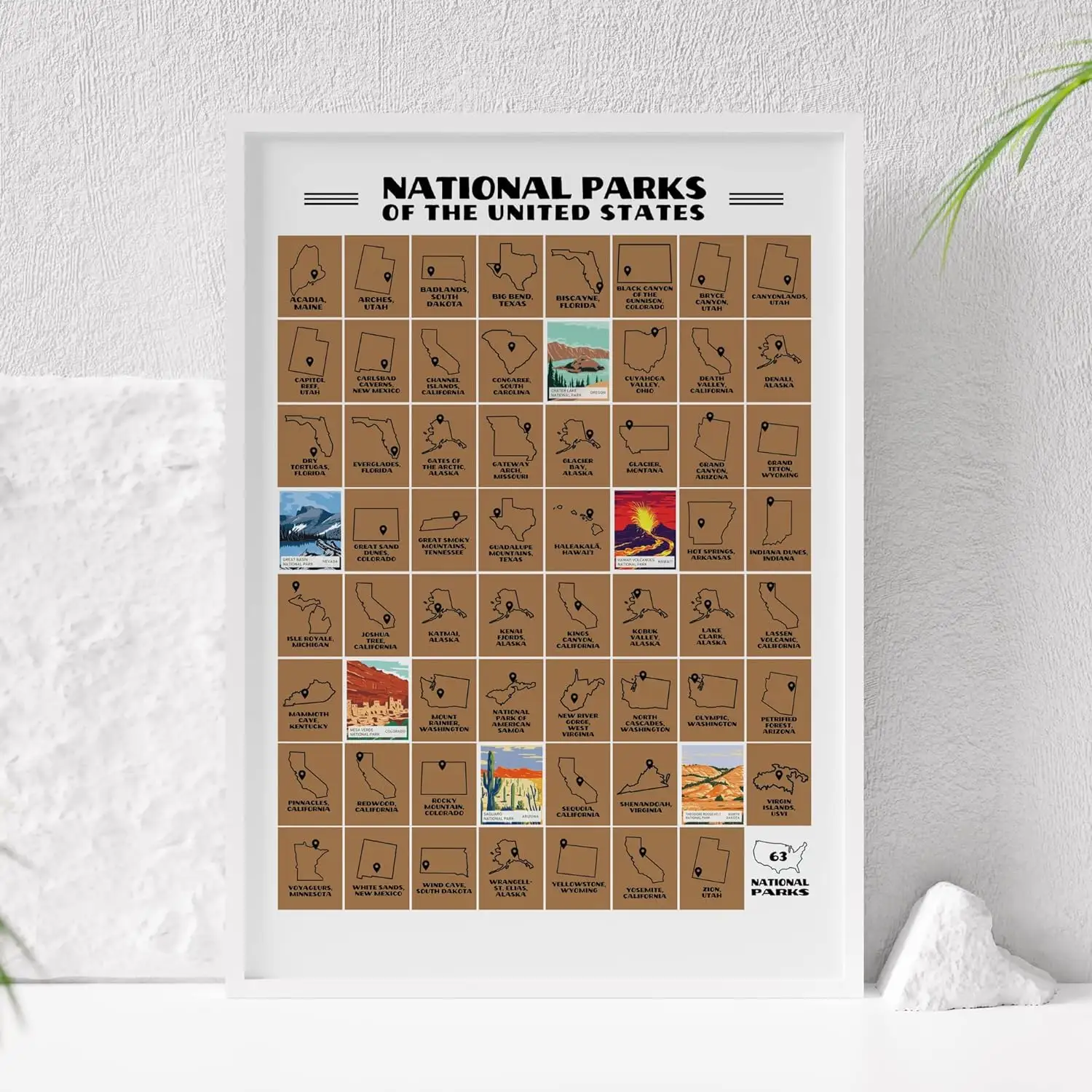 国立公園は63の公園のポスターすべてを引っかきます米国国立公園のチェックリスト地図国立公園のチェックリストポスター
