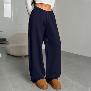 Pantalons de survêtement doublés en polaire pour femmes sur mesure, pantalons de <span class=keywords><strong>jogging</strong></span> à jambes larges à taille en V, pantalons chauds d'hiver pour femmes avec poches - Product Image 3