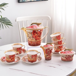 Service à thé et tasses en porcelaine fine rouge de luxe, 15 pièces, idéal pour les cadeaux de Noël – Vente flash - Product Image 5