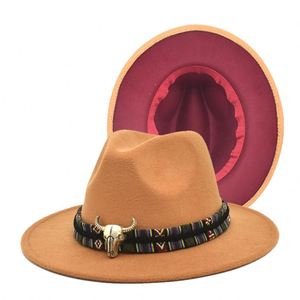 Chapeaux Fedora bicolores en feutre uni à large bord, personnalisés par le fabricant, vente en gros pour femmes - Product Image 6