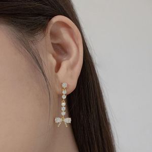Dylam Elegance <b>Cute</b> Design Sterling Silver 5A Cubic Zirconia Diamond Tassel Bow-knot Stud <b>Earrings</b> for Women - Product Image 3
