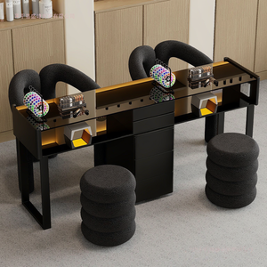 Cream Style Manicure Table Nail Salon <b>Desk</b> with Chairs, Modern Nail Tech Workstation Set for <b>Beauty</b> Spa - Product Image 6