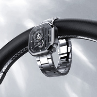 AGELOCER Montre de course originale à bracelet en acier Montre mécanique carrée squelette lumineuse pour hommes Cadeau d'anniversaire pour hommes
