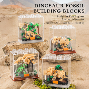 Blocs de construction de fossiles de dinosaures avec vitrine, squelette de T-Rex, briques éducatives STEM, kit de modèle de musée préhistorique - Product Image 1