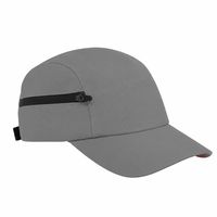 Veelzijdige grijze 5-panel pet met zijritszak, groothandel, ademend, hardloop pet, verstelbaar, technische utility sport pet