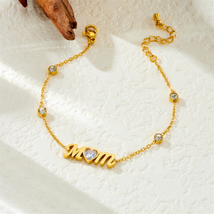 MOM Heart Charm Bracelet Gold Plated Zinc Alloy Crystal Bezel Setting Women's Gift Jewelry - Product Image 2