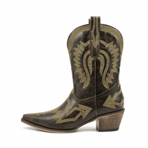 Stivali da <span class=keywords><strong>Donna</strong></span> alla Moda 2024 Autunno Inverno con Punta Affusolata Taglia Grande Stile Western <span class=keywords><strong>Cowboy</strong></span> Ricamati con Tacco Grosso e Supporto per l'Arco - Product Image 2