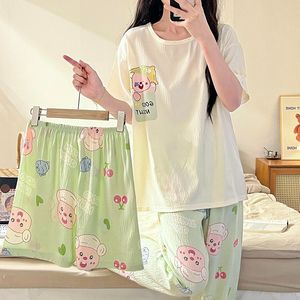 Sommer New Cartoon Rundhals ausschnitt Kurzarm Shorts Elastic Waist Pyjamas Set Drei Stück - Product Image 1