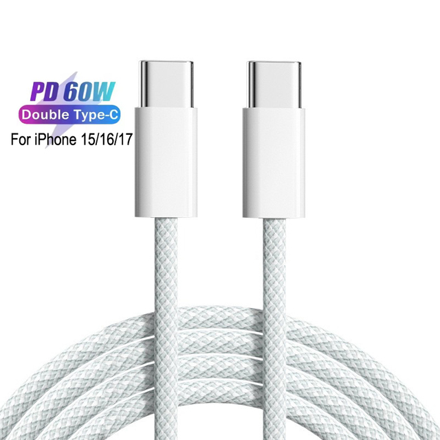 Wholesale 1m 3.3ft Nylon Braided USB-C Type-C to USB-C Type-C PD 60W Fast Charging Charger Cable for iPhone 15 16 17 Pro Max