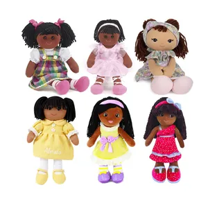 Aangepaste Leuke Afrikaanse Amerikaanse Zwarte Rag Doll Voor Kinderen Mode Zachte Knuffel Pluche Zwarte Pop