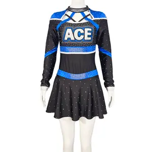 Nuovo stile personalizzato design allegria pratica abbigliamento personalizzato sublimato sexy cheerleading uniformi con strass AB