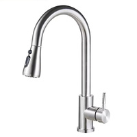 Robinet de cuisine moderne en acier inoxydable - Robinet de cuisine monocommande flexible avec douchette extractible, cartouche céramique, 3 modes, pour usage hospitalier