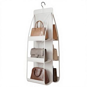 Handbag Hanging Organizer Foldable 6-<b>Pocket</b> Clear Windows Side Slots <b>Plastic</b> Home Closet Storage Shelves White - Product Image 1