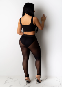 A3733 Leggings Aderenti con Lacci, <span class=keywords><strong>Pantaloni</strong></span> <span class=keywords><strong>Lunghi</strong></span> Sexy in Rete, <span class=keywords><strong>Pantaloni</strong></span> <span class=keywords><strong>Neri</strong></span> Estivi da Donna, Moda Femminile Elegante - Product Image 2