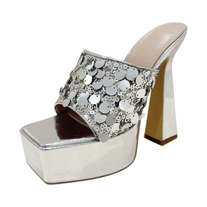 Nuevos Zapatos de Tacón Grueso de Moda para el Verano 2024, Elegantes, con Plataforma Impermeable, Punta Cuadrada, Lentejuelas, Combinan con Todo - Product Image 6