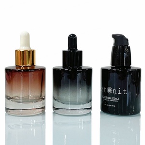 <b>Clear</b> 30ml 40ml 50ml Round Luxury Thick Cosmetic Face Hair Glass Serum Essential Oil Dropper Bottle with Gold Dropper Cap - Product Image 5