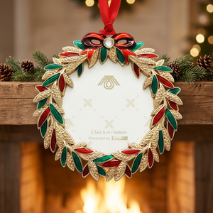 Metal <b>Christmas</b> Wreath Ornament 2.5x2.5 In Red Green Gold Classic Style Indoor Decor Handcrafted Round Design - Product Image 2