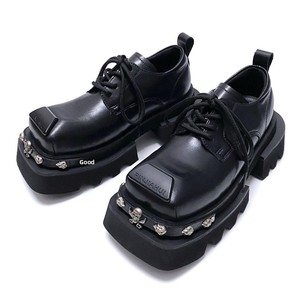 Chaussures habillées sophistiquées à bout carré et lacets pour hommes et femmes, style rétro, plateforme épaisse, type Derby, pour un look tendance et unique. - Product Image 1