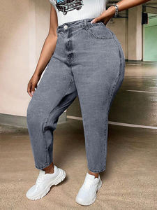 <span class=keywords><strong>Jeans</strong></span> grigiastro a vita alta taglie forti per donna <span class=keywords><strong>Jeans</strong></span> da mamma aderenti elasticizzati, pantaloni Skinny in Denim per donna - Product Image 6