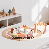 Ensemble de train de cirque en bois pour enfants, train jouet avec figurines d'animaux et maître de cérémonie, jouets éducatifs Montessori pour tout-petits