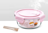Vente en gros de boîte à lunch d'étudiant en verre rond transparent vaisselle de pique-nique de grande capacité