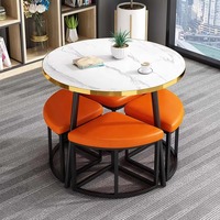 Meilleures ventes : Ensemble table et chaises de restaurant moderne avec plateau en marbre, design gain de place, 4 places, pour hôtel et bureau