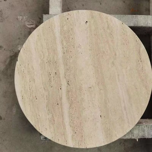 Bàn trà tròn bằng đá <span class=keywords><strong>travertine</strong></span> kim loại, nội thất phòng khách hiện đại phong cách Bắc Âu - Product Image 5