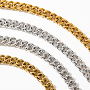Collar YF5129 de Acero Inoxidable Pulido de Alta Calidad con Colgante de Corazón, Cadena Cubana de Dos Tonos, Cierre OT y Baño de Oro de 18k de Estilo Vintage - Product Image 6