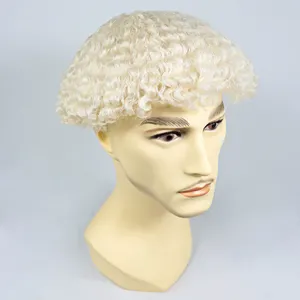 Full Lace Toupetje Voor Zwarte Mannen 8Mm Afro Weave #60 Blonde Haar Mens Mannelijke Toupetje Menselijk Haar Pruiken hand Gebonden Remy Haar Haarstukje