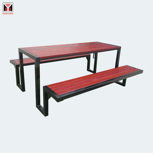 Mesa y Banco Apilables para Patio de Campus, <span class=keywords><strong>Cafetería</strong></span> o <span class=keywords><strong>Picnic</strong></span> al Aire Libre, Juego de Mesa y Banco de Comedor de Madera de Teca Sólida - Product Image 1