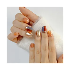 New colour Short Nails Press On French Coffin Acrylic Nails Artificial Fingernails Handmade False Gel Nail Tips For Diy