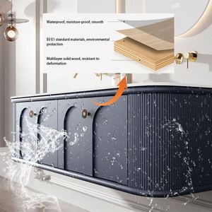 Foshan Factory Plywood Wall Mounted Bathroom Cabinet with Lacquer Door Hotel Villa Artificial Marble Countertop Bathroom Vanity - Product Image 4