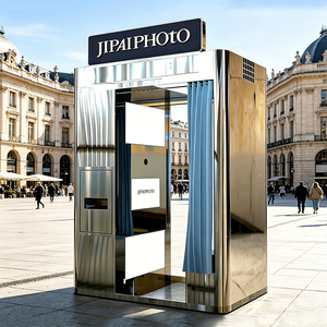 Photomaton à impression instantanée JIPAI : Photomaton en acier inoxydable avec design miroir, doté d'un siège et d'un rideau - Product Image 1